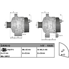 Alternator 14V 105A OPEL ASTRA H ASTRA H GTC SIGNUM VECTRA C VECTRA C GTS ZAFIRA B 1.9D 04.04-04.15 OPEL VECTRA C (Z02), Turism, 10.2003 - 01.2009 Denso DAN510