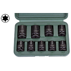 "Set scule Set tubulare impact E-TORX dimensiune tubulara: 1/2"" 9 buc scurt dimensiune cheie E-TORX: E10 E11 E12 E14 E16 E18 E20 E22 E24 impachetare: in cutie de plastic" HANS 84601
