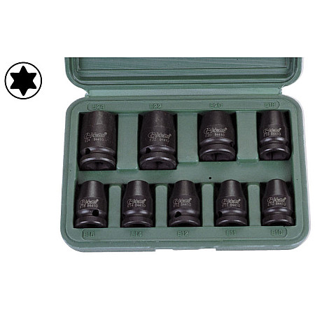 "Set scule Set tubulare impact E-TORX dimensiune tubulara: 1/2"" 9 buc scurt dimensiune cheie E-TORX: E10 E11 E12 E14 E16 E18 E20 E22 E24 impachetare: in cutie de plastic" HANS 84601