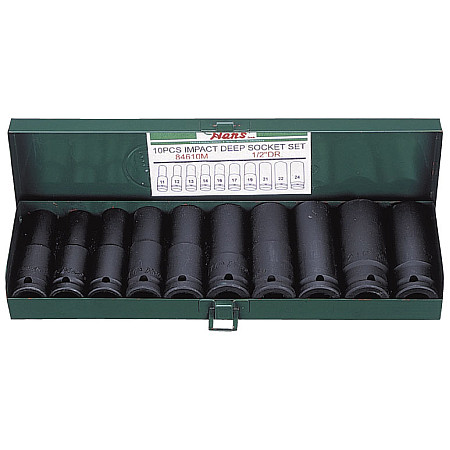 "Set scule Set tubulare impact Hexagonal dimensiune tubulara: 1/2"" 10 buc lung impachetare: in cutie metalica" HANS 84610M