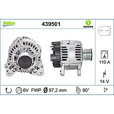Alternator 14V 110A AUDI A1 A3 SEAT ALTEA ALTEA XL IBIZA IV IBIZA IV SC IBIZA IV ST LEON TOLEDO III TOLEDO IV SKODA FABIA II OCTAVIA II RAPID ROOMSTER 1.0-3.2 02.03- VALEO VAL439501