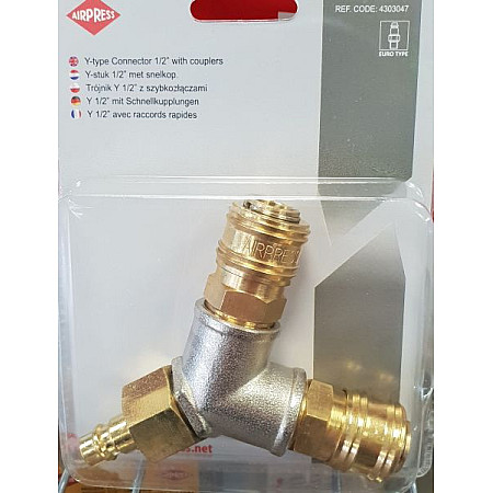"Elemente si racorduri sisteme pneumatice T-piece 1/2"" number of connections: 3pcs pressure bar: 10bar with fast-couplers" AIRPRESS 4303047