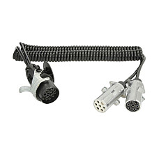 &quot;Cablu infasurat Sirma electrica spiralata lungime de lucru 4m numar cabluri: 1x15+6x1mm adaptor de soclu cu convertoare &quot;&quot;N&quot;&quot; si &quot;&quot;S&quot;&quot; 15/7/7 24 V 12 pini activi dopuri din 